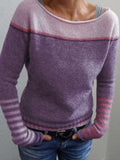 Cotton Pullover with Tonal Purple Colorblock and Striped Cuff Details