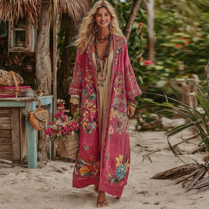 Women's Bohemian Floral Embroidery Art Casual Cardigan