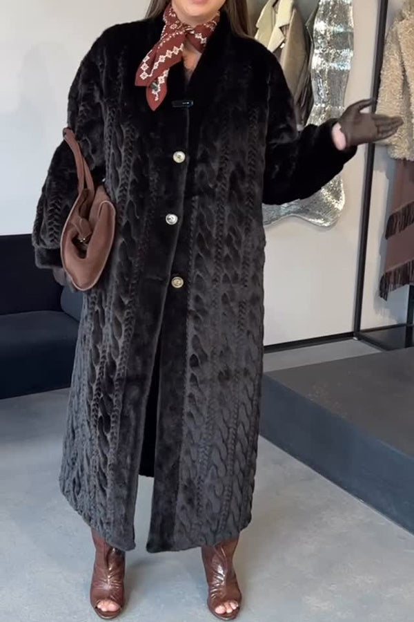 Warm Cable-knit Plush Long Cardigan Coat