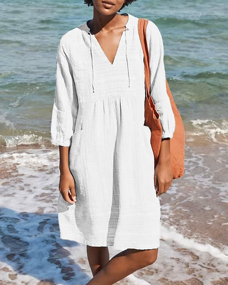 KS | A-line mini dress with V-neck, 3/4 sleeves and pockets