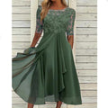 Chiffon midi dress with transparent sleeves in midi length