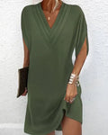Elegant pleated summer mini dress with V-neckline