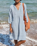A-line mini dress with V-neck, 3/4 sleeves and pockets
