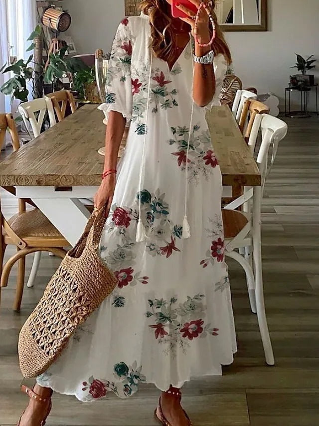 Floral maxi dress with bow