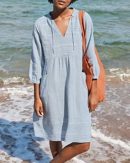 KS | A-line mini dress with V-neck, 3/4 sleeves and pockets