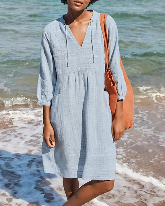 KS | A-line mini dress with V-neck, 3/4 sleeves and pockets