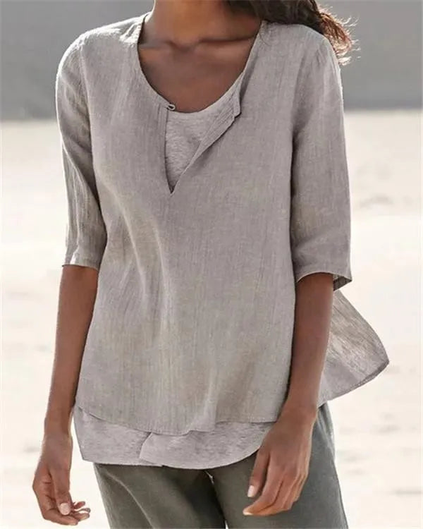 Women's clothing, half sleeves, V-neck, casual solid-color shirts