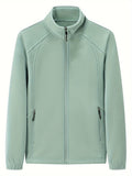 Plush women's outdoor jacket with stand-up collar and long sleeves