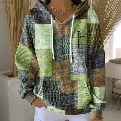 Comstylish Women's Retro Geometric Faith Print Long Sleeve Casual Hoodie