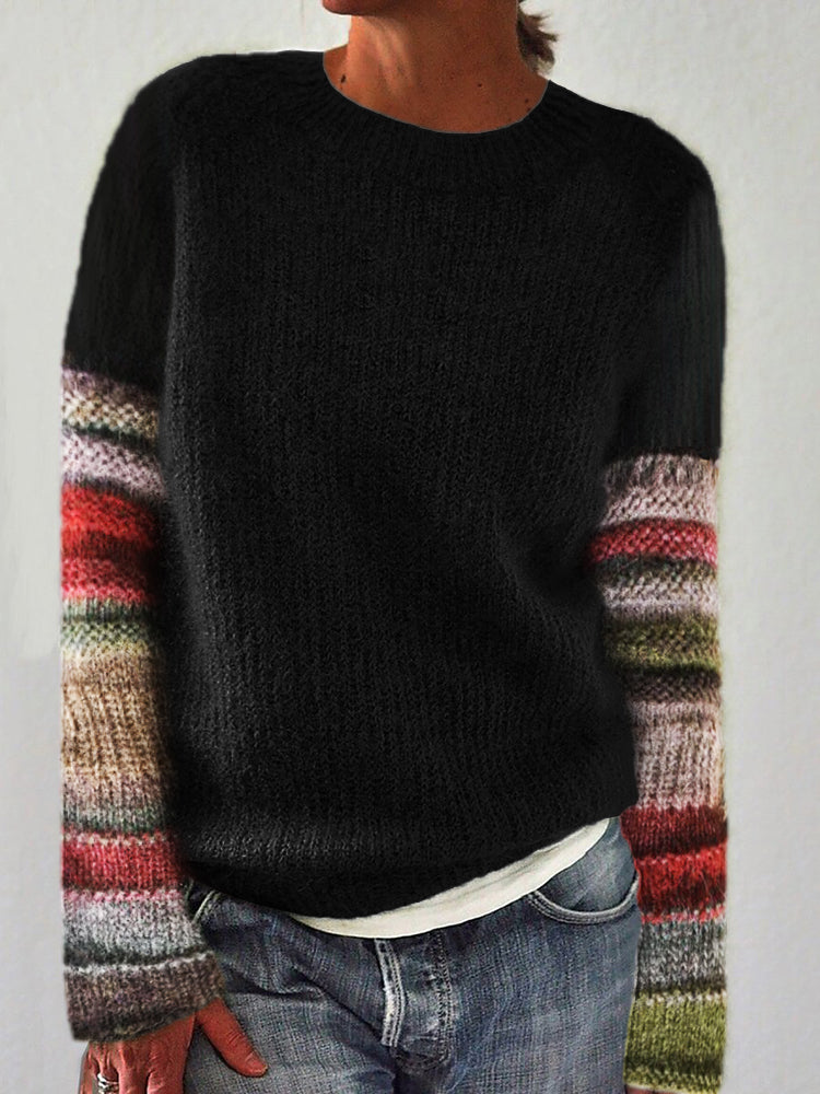 Vintage Colorblock Patchwork Sleeve Cozy Knit Sweater artswardrobe