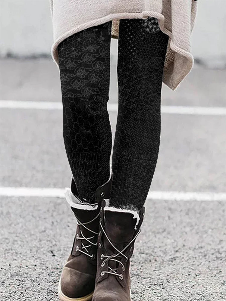 Comstylish Japanese Traditional Sashiko Art Comfy Leggings