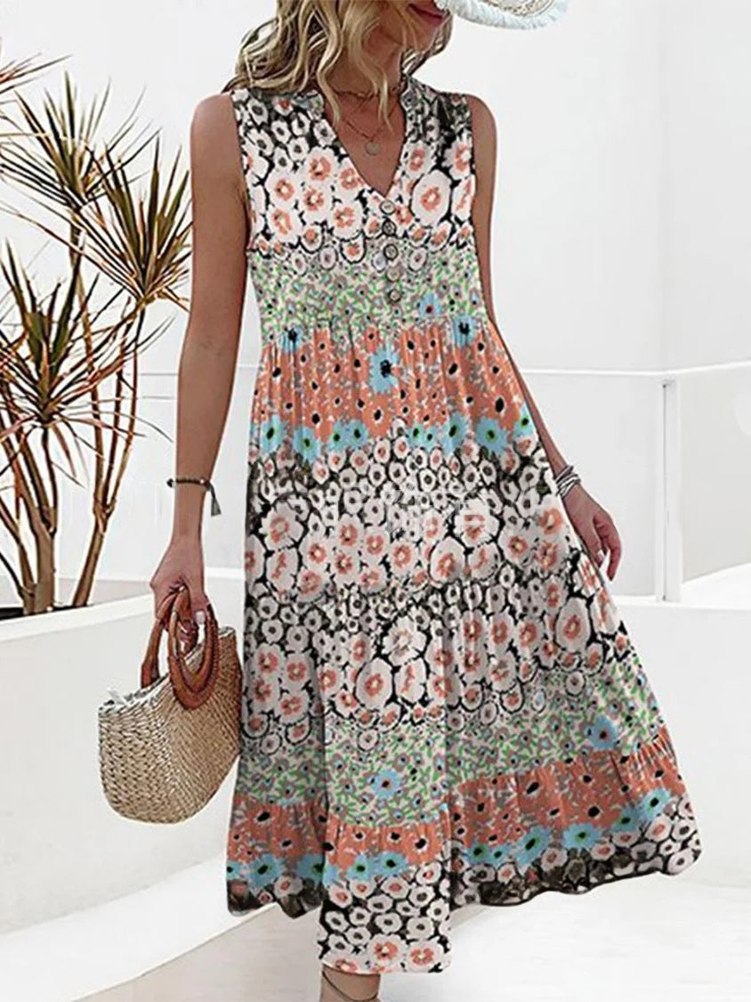Boho Floral Sleeveless Maxi Dress