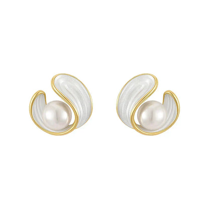 White Opal Earrings With Pearls in Gold