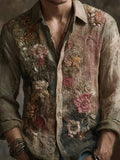Men's Vintage Boho Floral Embroidered Linen Blouse artswardrobe