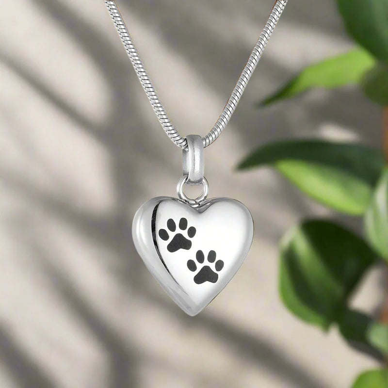 Pet Memorial Urn Necklace ��� Heart-Shaped Pendant With Paw Engraving