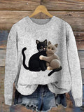 Women's Cute Pet Cat Embroidery Printed Sweater elevenforest