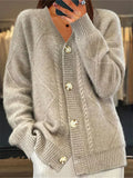 Cashmere Blend Cardigan with Delicate Cable Trim and Button Front