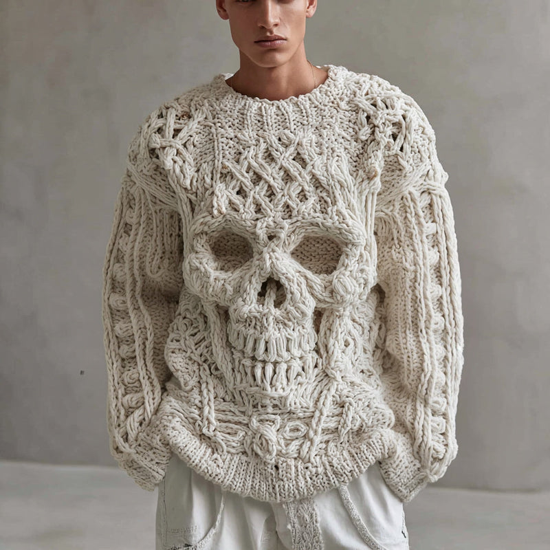 Cotton Knitted Sweater with White Skull