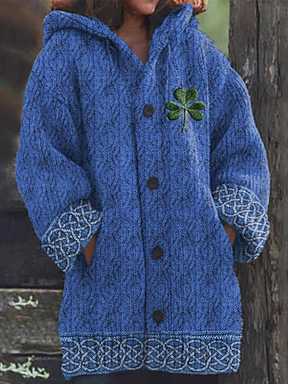 Women's Irish Celtic Knot Jacquard Hooded Sweater elevenforest