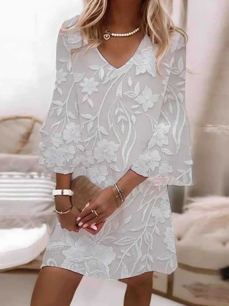 Women's Casual Retro Embroidered Floral Print Dress artswardrobe