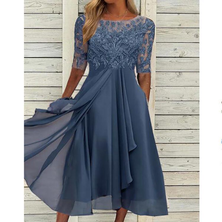Chiffon midi dress with transparent sleeves in midi length