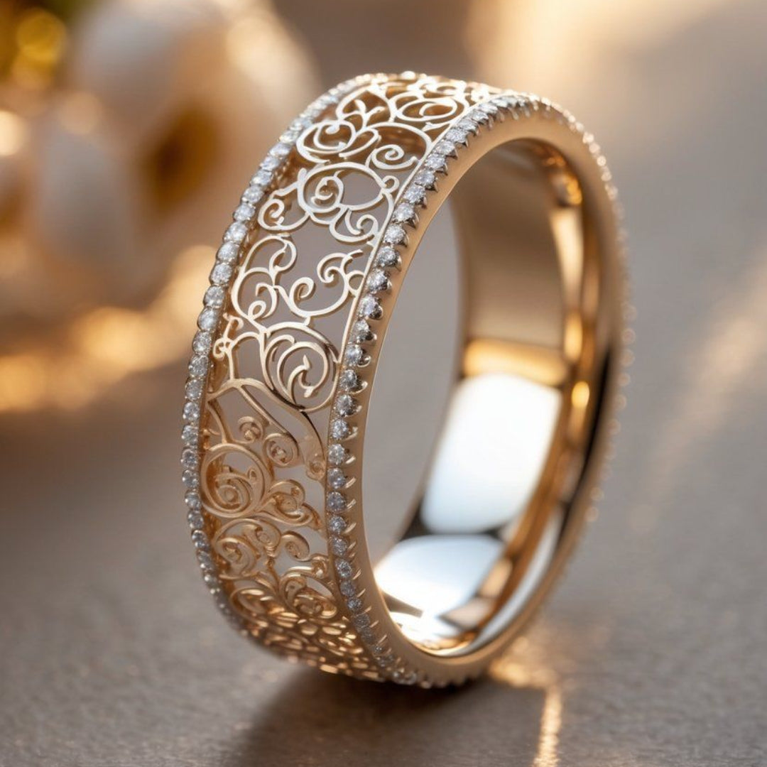 Golden Lace Crystal Band Ring