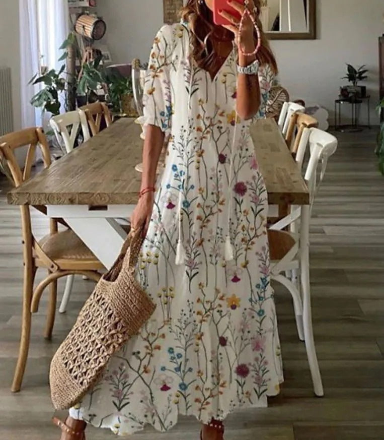 Floral maxi dress with bow