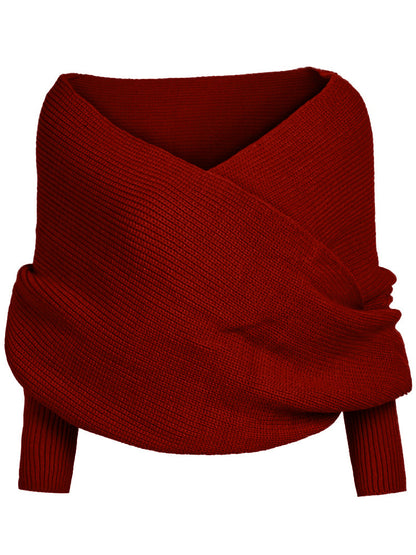Vintage Wrap V Neck Cozy Knit Scarf Sweater artswardrobe
