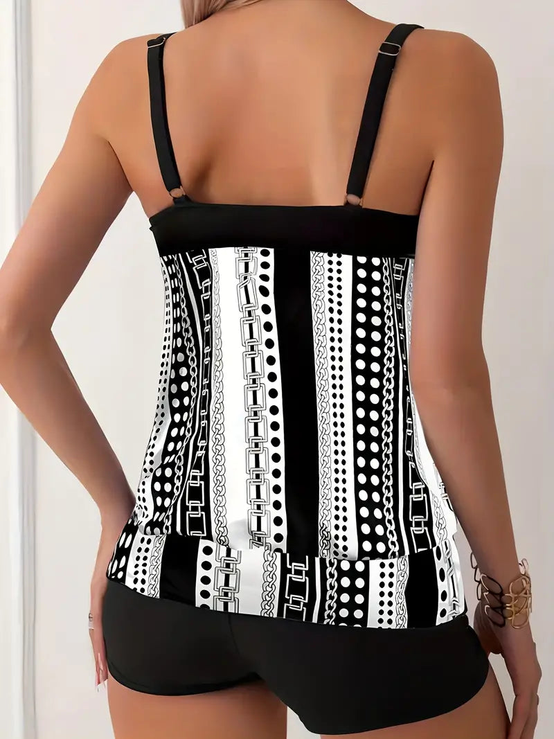 Striped printed tankini
