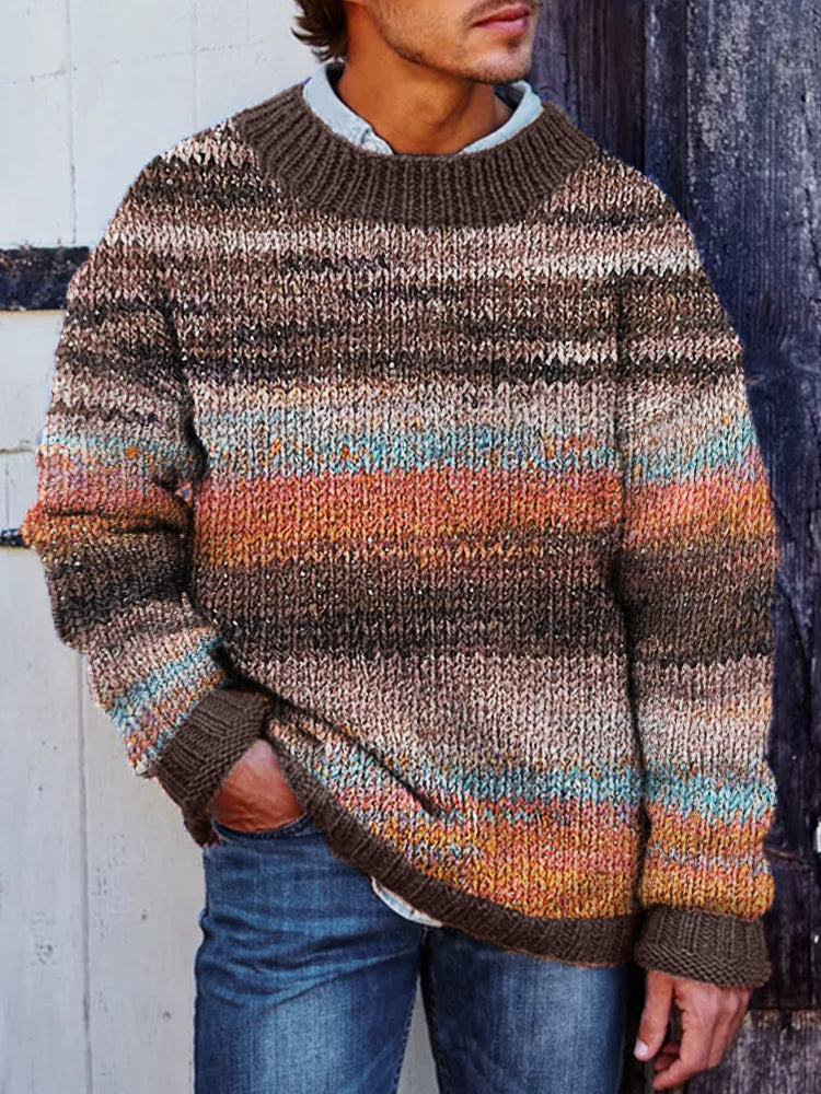 Men's Retro Colorful Gradient Cozy Knit Sweater elevenforest