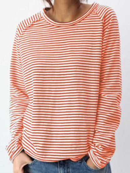 Cotton Jersey Top with Classic Horizontal Stripes and Crew Neck