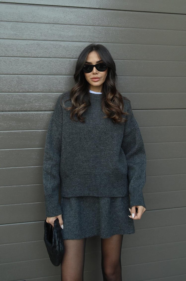 Cotton Sweater Dress with Burgundy Solid Design