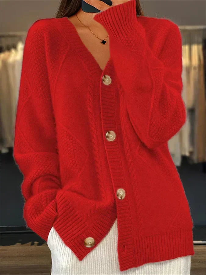 Cashmere Blend Cardigan with Delicate Cable Trim and Button Front