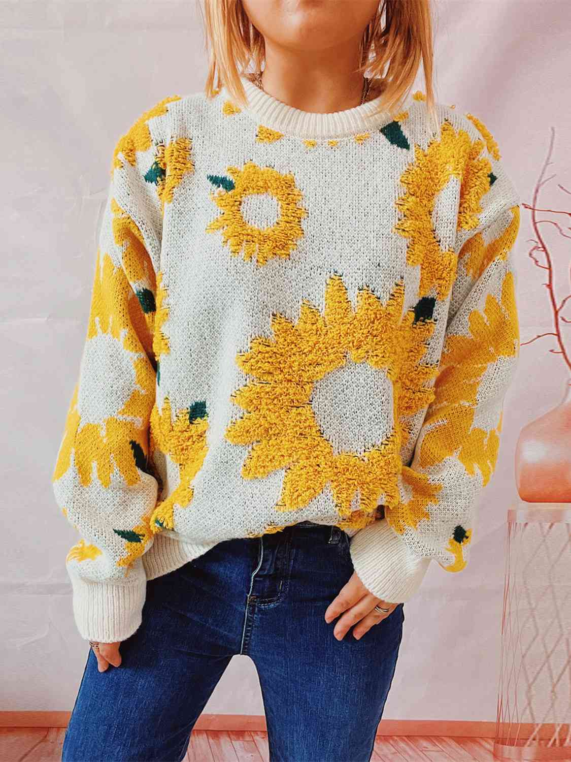 Cotton Cable Knit Turtleneck with Oversized Twisted Cable Panel