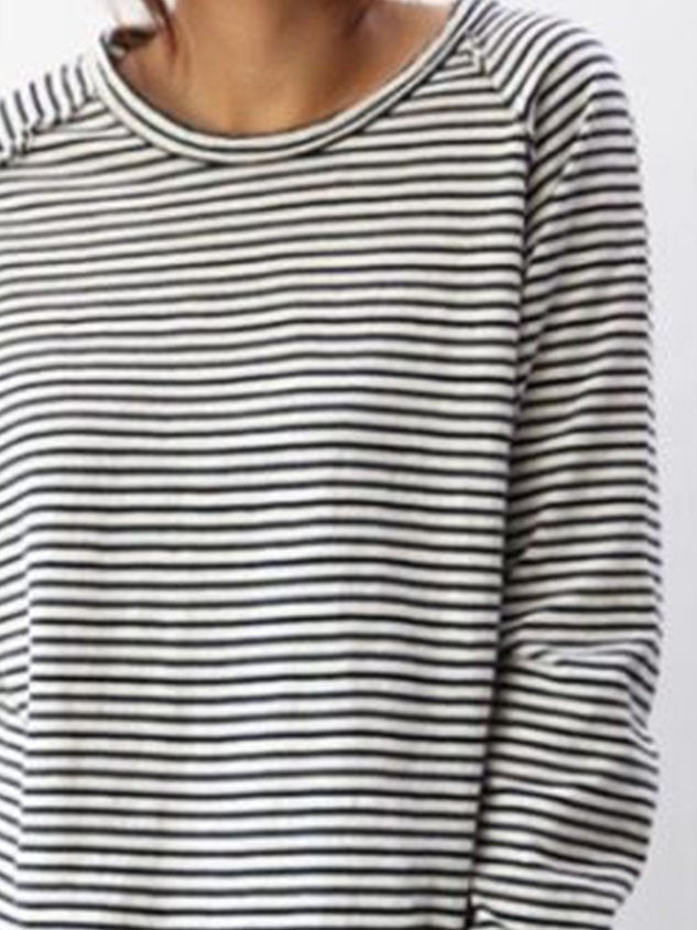 Cotton Jersey Top with Classic Horizontal Stripes and Crew Neck
