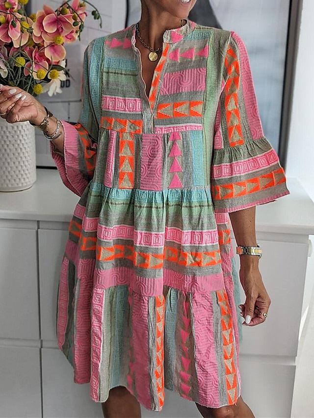 Printed dress with V-neckline