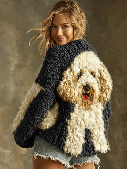Vintage Fluffy Cute Dogs Felt Cozy Knit Sweater elevenforest