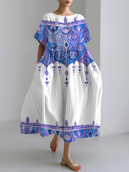 Comstylish Bohemian Holiday Style  Linen Blend Dress