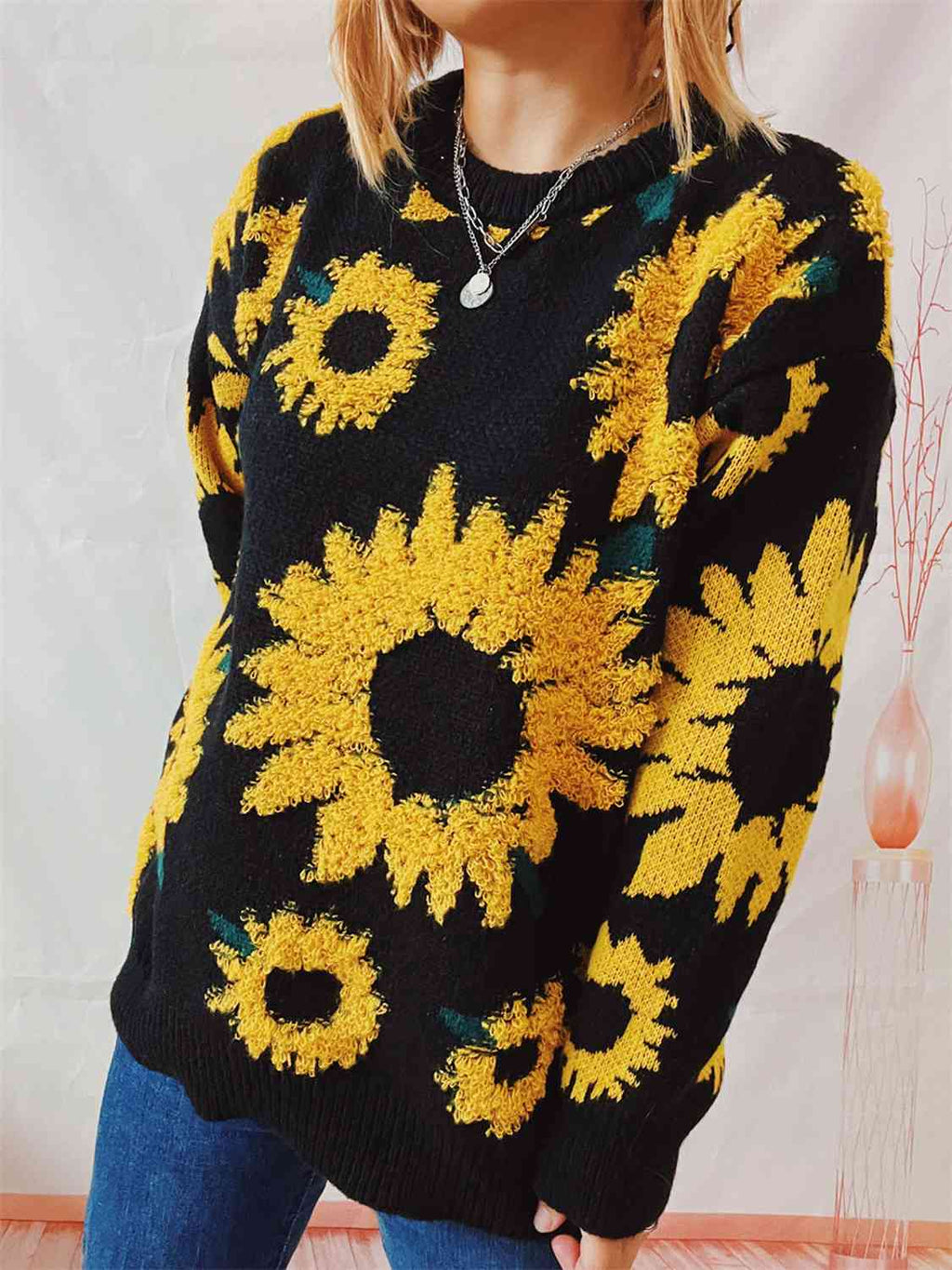Cotton Cable Knit Turtleneck with Oversized Twisted Cable Panel