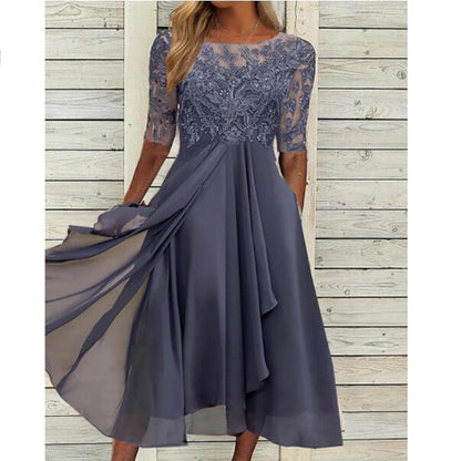 KS | Chiffon midi dress with transparent sleeves in midi length