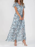Maxi dress with ruffled sleeves and floral pattern