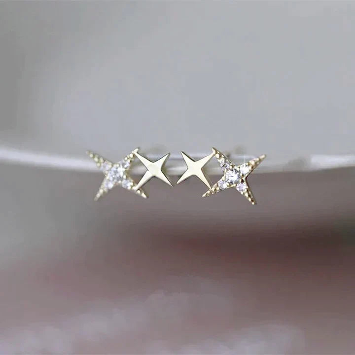 Star Stud Earrings With Zirconia In Gold