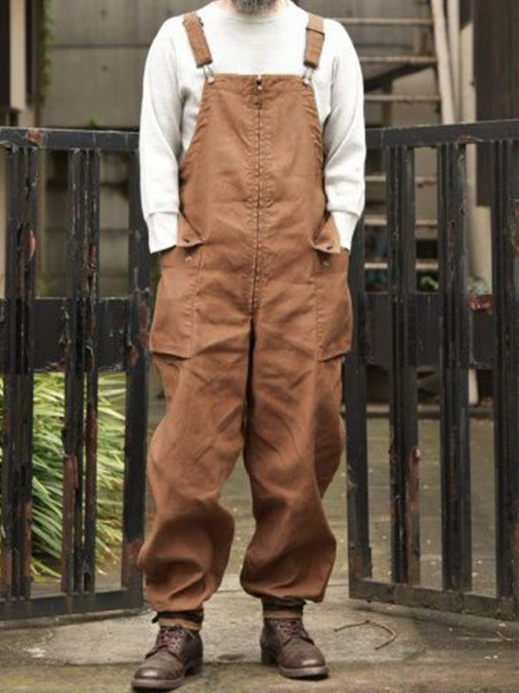 Men's Vintage-Inspired Linen Blend Casual Jumpsuit artswardrobe