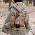 Fall Fox Autumn Art Cozy Knit Hooded Cardigan artswardrobe