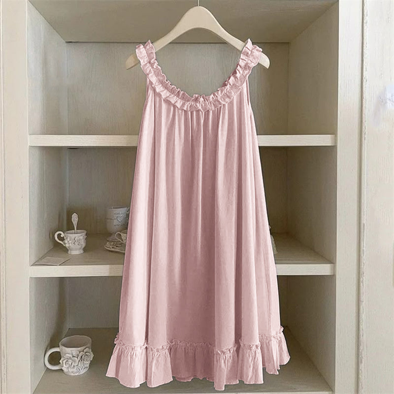Vintage Ruffle Trim Linen Dress artswardrobe