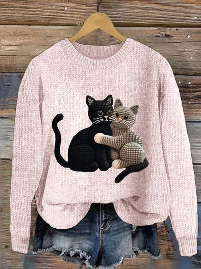 Women's Cute Pet Cat Embroidery Printed Sweater elevenforest