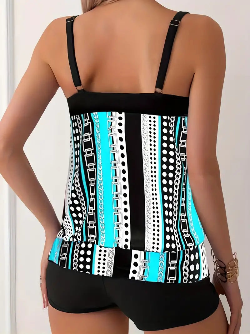 Striped printed tankini