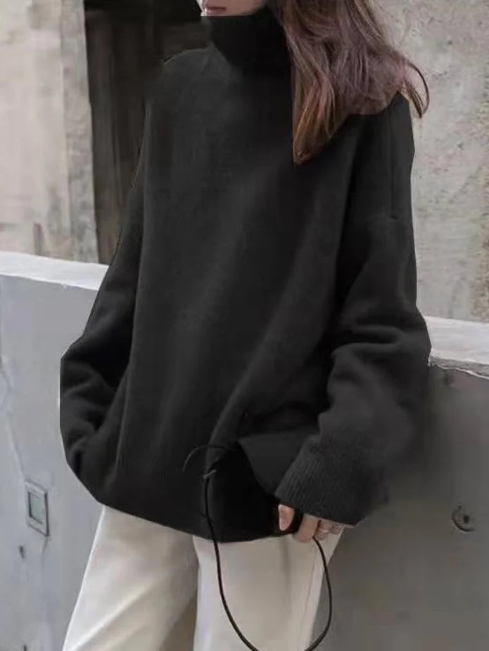 Cashmere Blend Turtleneck Sweater with Minimalist Silhouette in Taupe