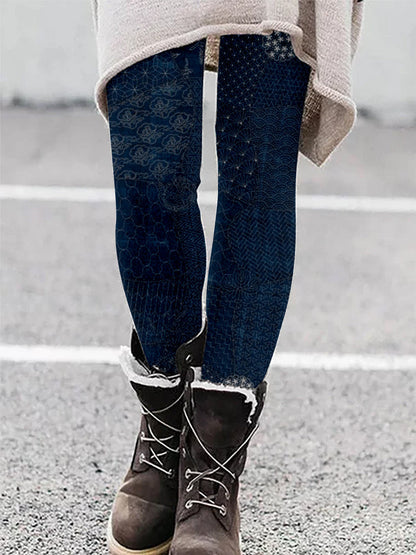 Comstylish Japanese Traditional Sashiko Art Comfy Leggings