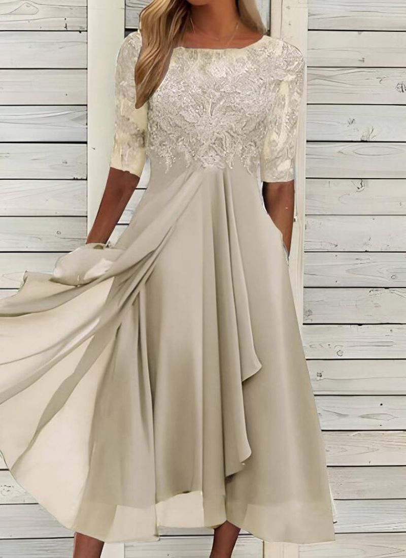 Chiffon midi dress with transparent sleeves in midi length